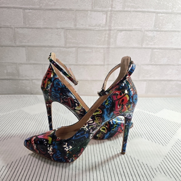 Liliana High Heels Colorful Retro Graffiti Print Size 8.5 Fun Party Date Night - Picture 7 of 9